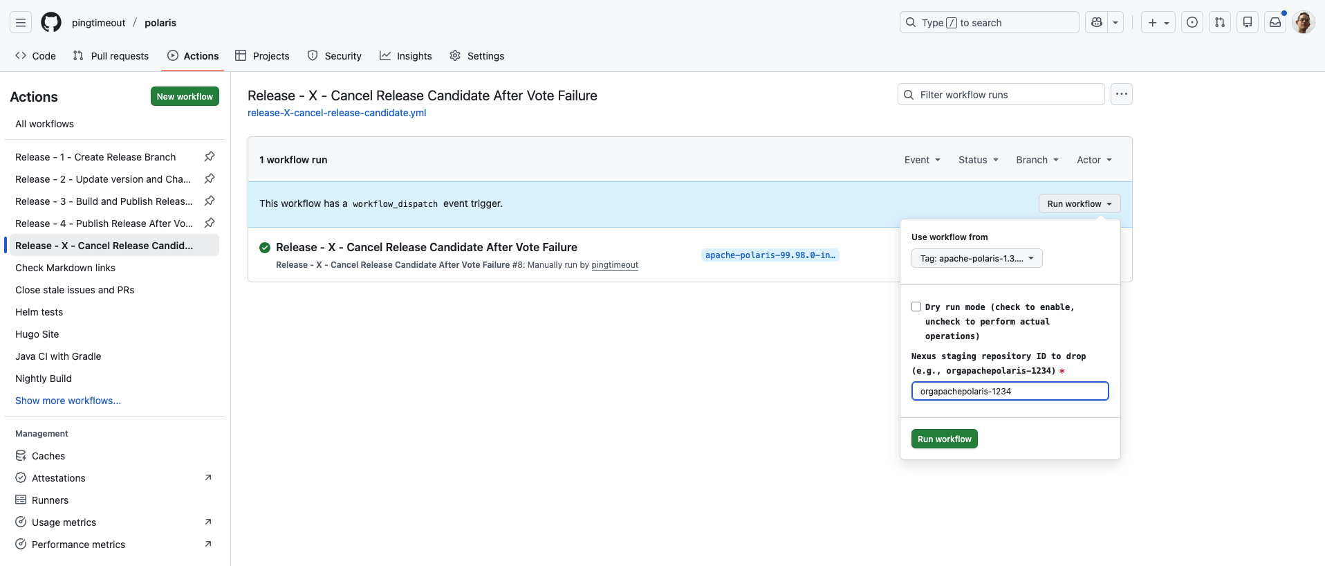 Screenshot of the cancel RC workflow for 1.3.0-incubating Screenshot of the cancel RC workflow for 1.3.0-incubating